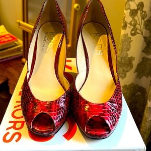 Michael Kors red snakeskin platform wedge heels